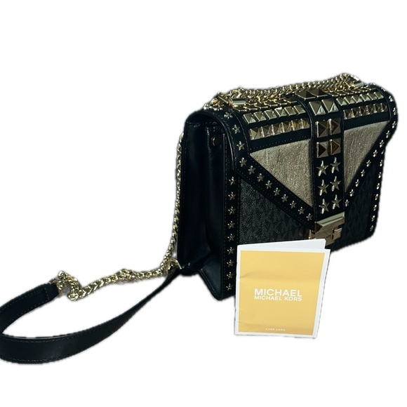Michael Kors Whitney Large Star Embellished Logo Shoulder Bag, Black & Gold - Picture 14 of 16